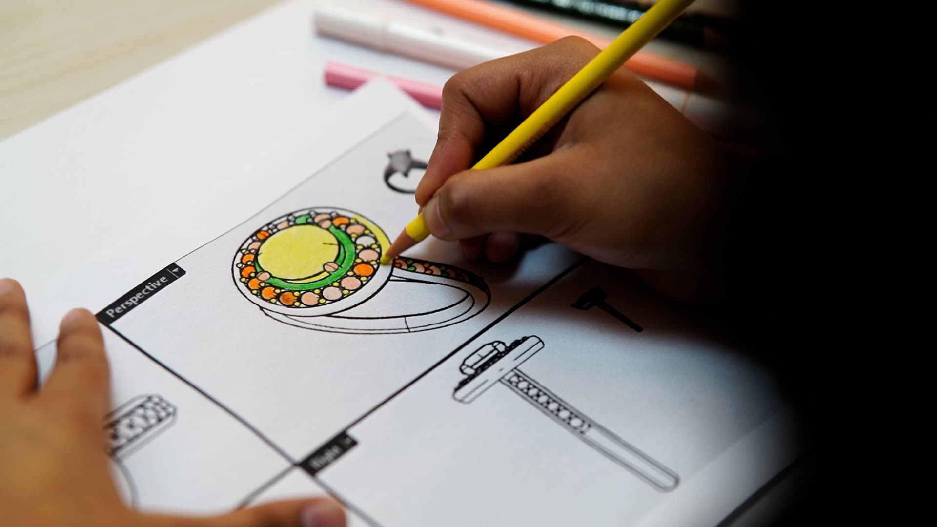 Students sketching jewellery designs