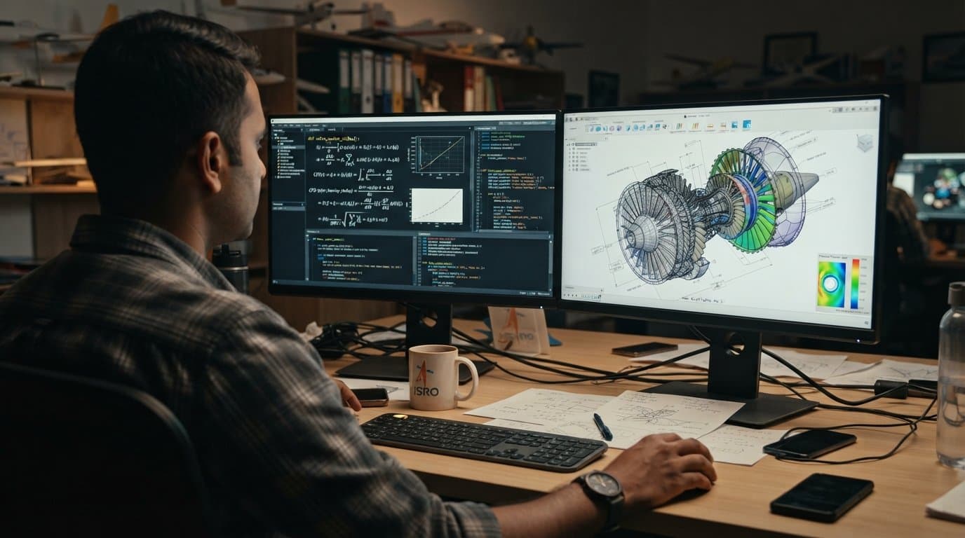Designer at a dual-monitor CAD setup