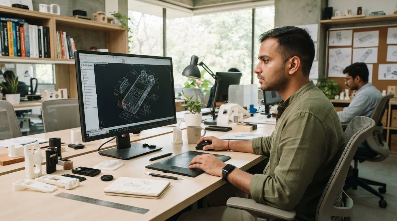 Designer reviewing a jewellery render on screen
