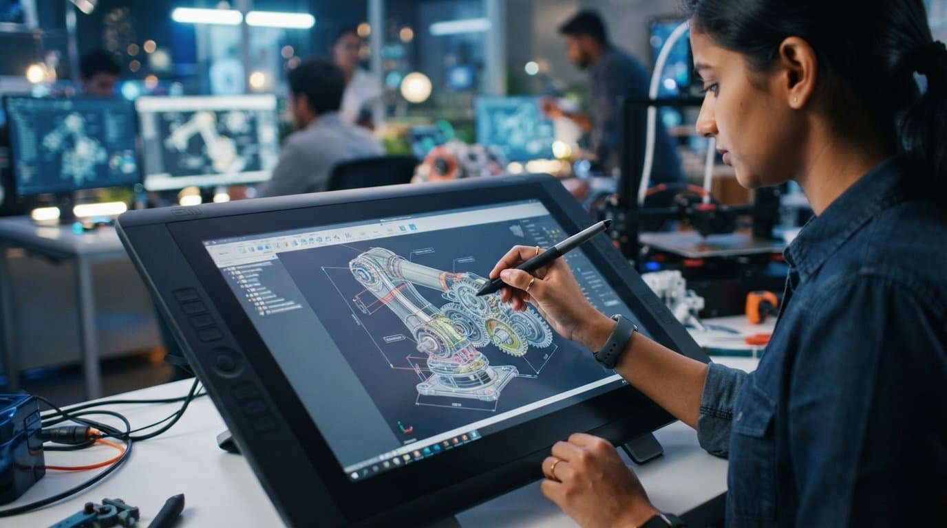 Designer at work with a stylus and tablet
