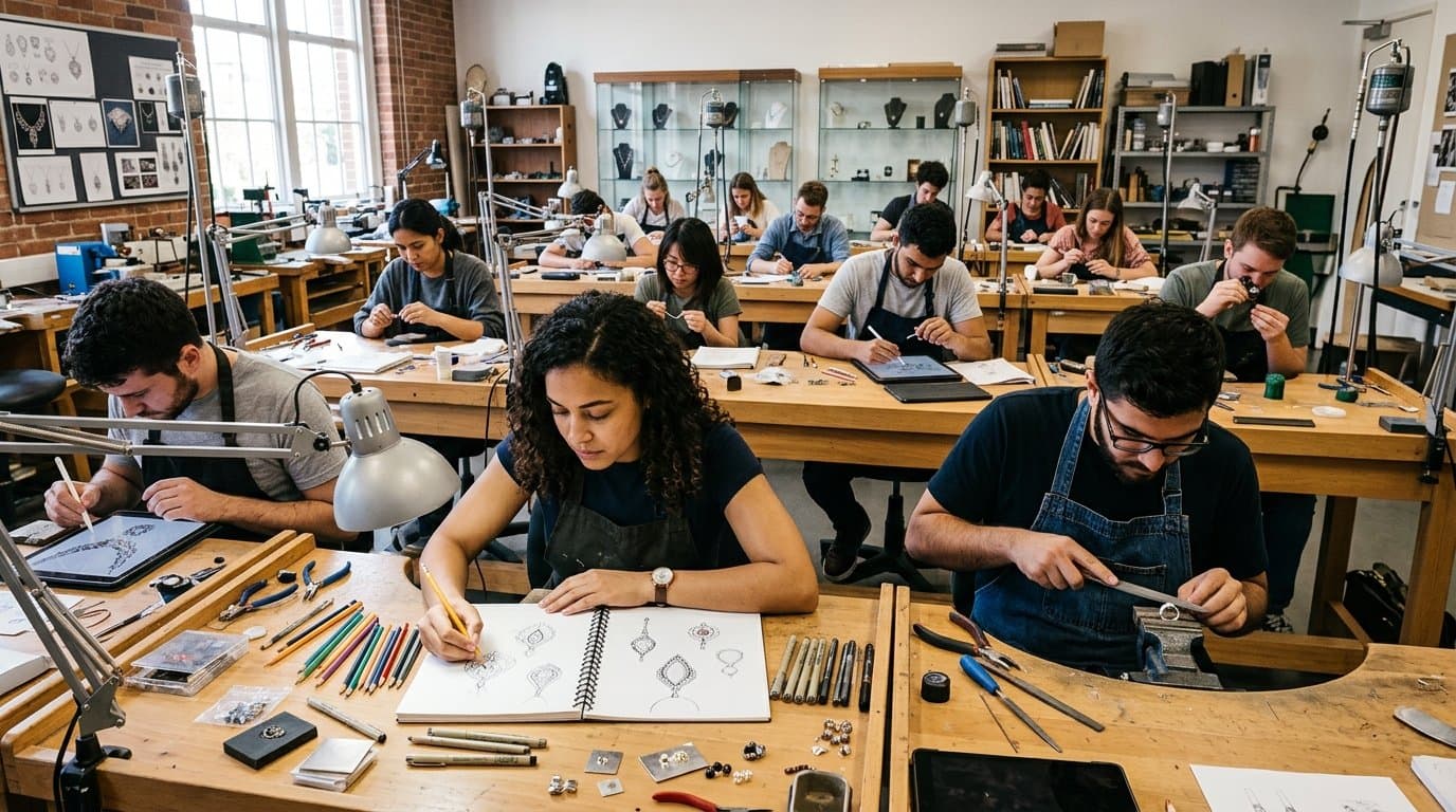 Students collaborating on a piece